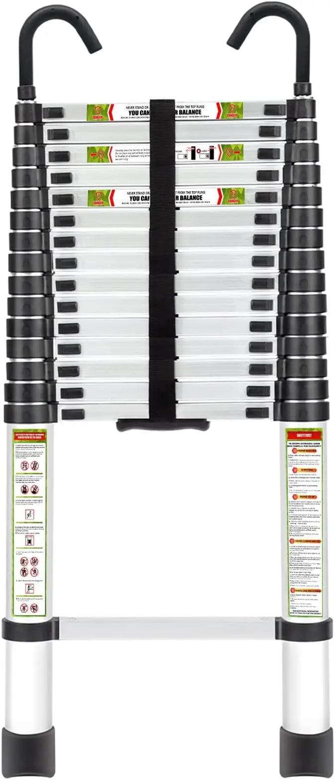 RIKADE Telescopic Aluminum Ladder with Hook and Non Slip
