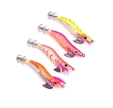 Four Pcs Prawn Lure Wood Baits Squid Jig Fishing Lures
