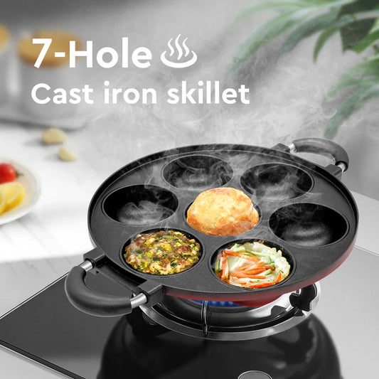 Cast Iron 7 Hole Omelette Pan Nonstick Cookware Kitchen