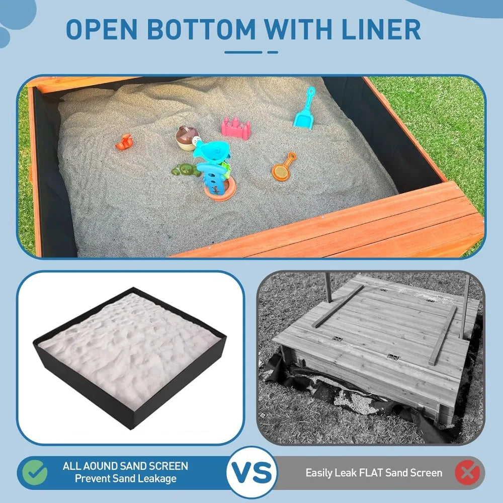 CHENGWEI Wooden Sandbox With Lid And Outdoor Picnic Table