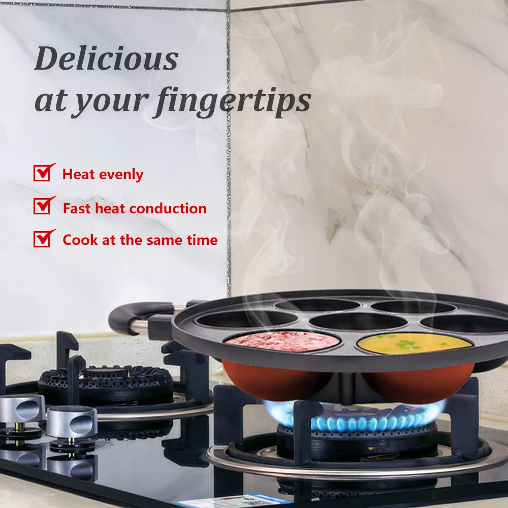 Cast Iron 7 Hole Omelette Pan Nonstick Cookware Kitchen
