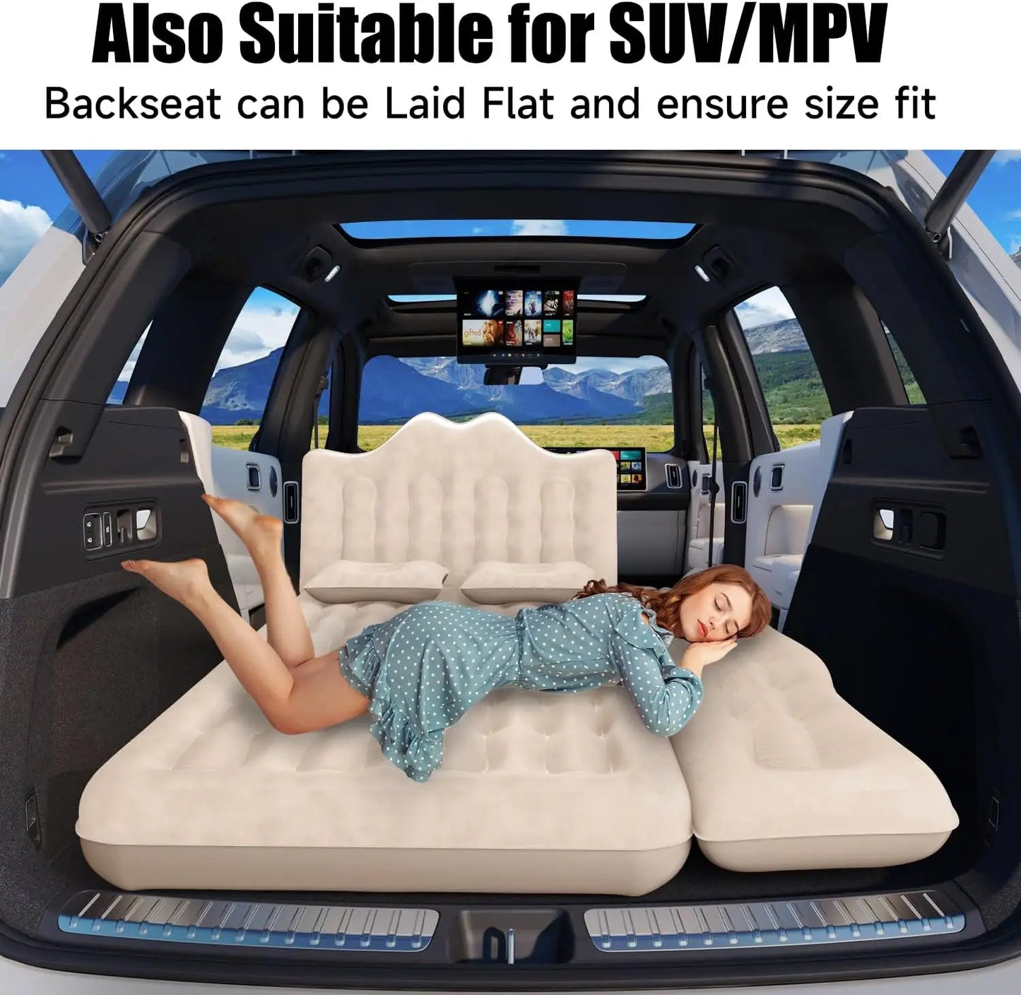 Inflatable Car Backseat Air Mattress with Two Pillows