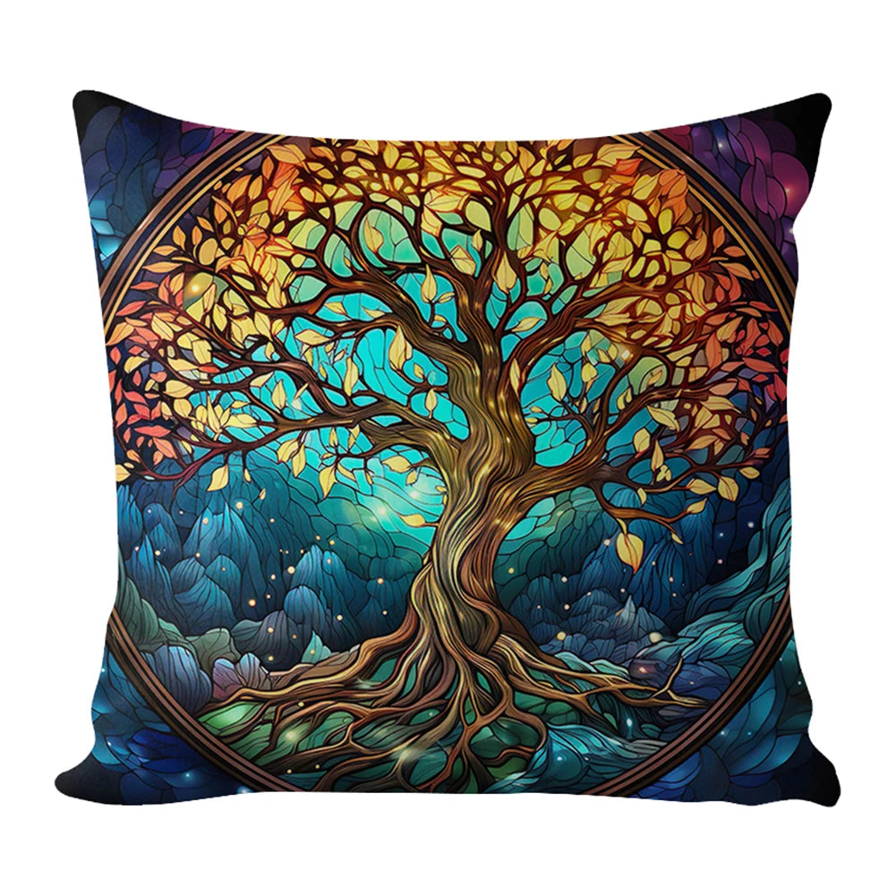 17.72 x 17.72 Inch Tree of Life Cross Stitch Pillow Kit Cotton Cushion Embroidery Kit for Adults and Beginners