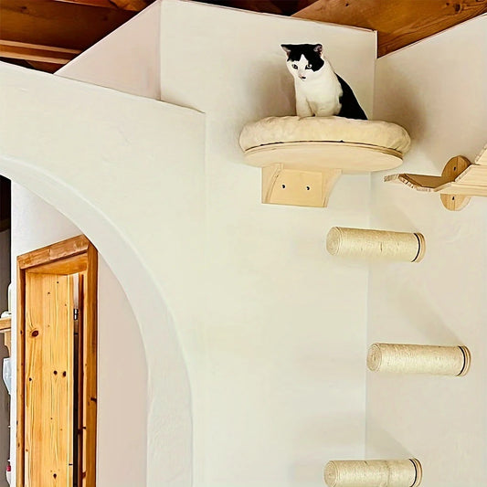 PETRAVELCN Cat Wall Mounted Wooden Climbing Ladder Hammock