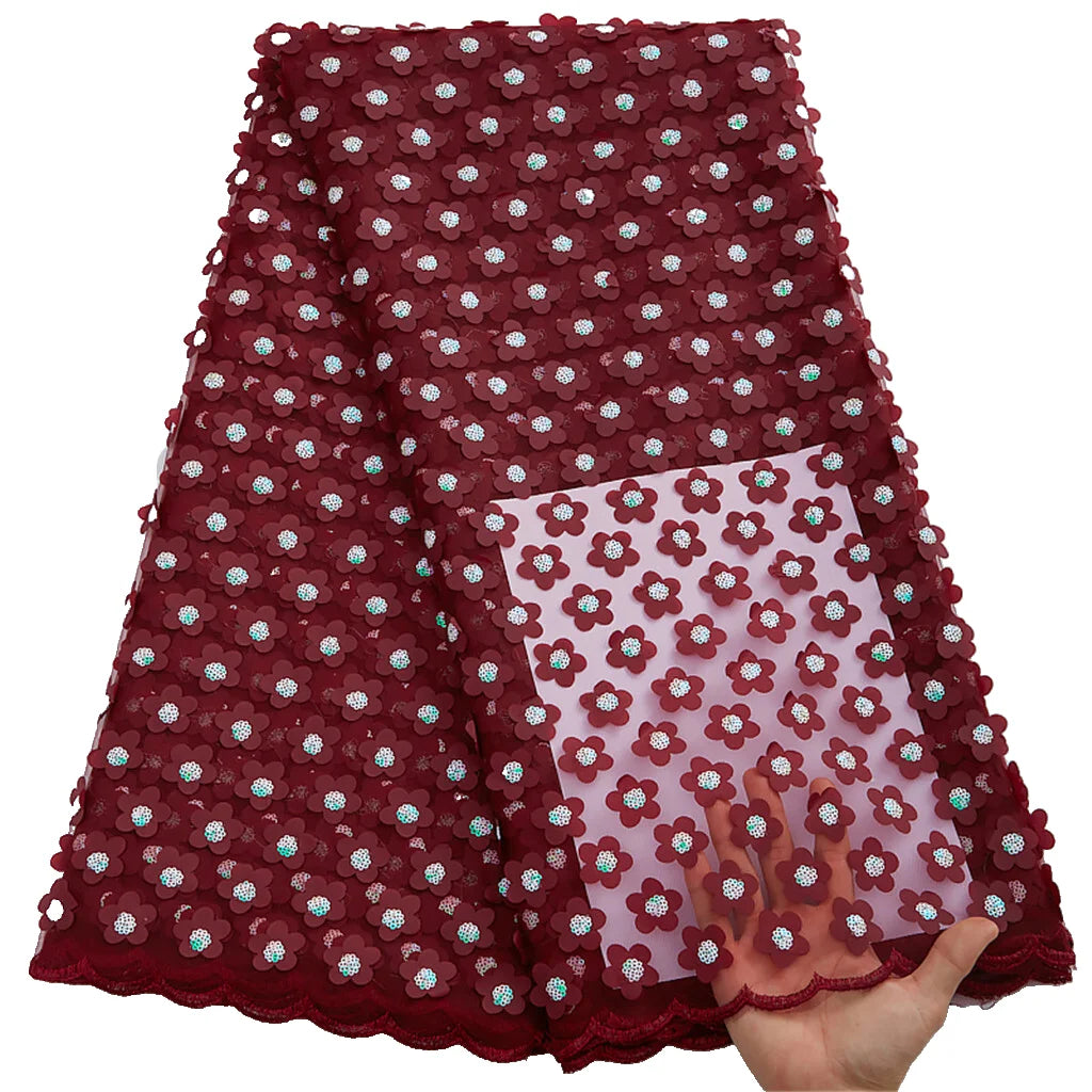 Frolic And Grow French Mesh Tulle Lace Fabric 3D Sequins