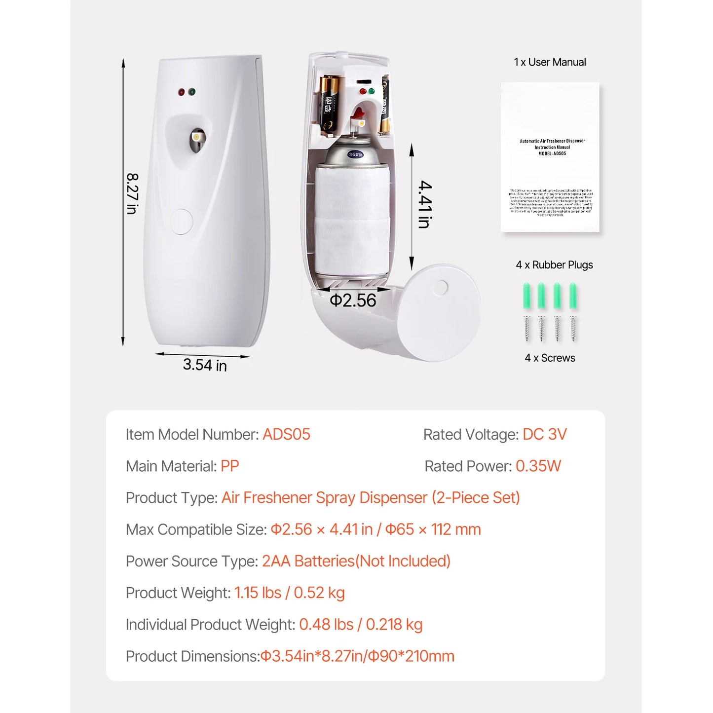 VEVOR Automatic Air Freshener Spray Dispenser 2/4-Pack