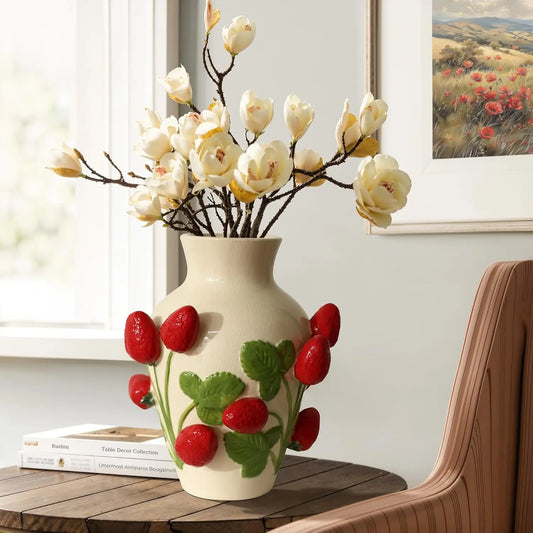 Unique Ceramic Flower Vase with Strawberry Design for Home Decor