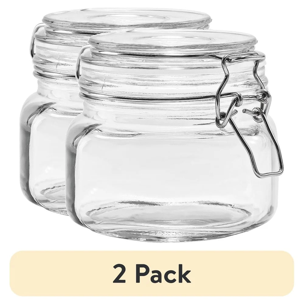 2 Pack 17 Ounce Airtight Glass Storage Jars for Kitchen Use