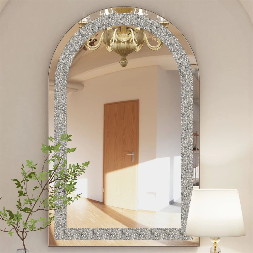 BORWARTH Crushed Diamond Bevelled Wall Mirror Silver Frame
