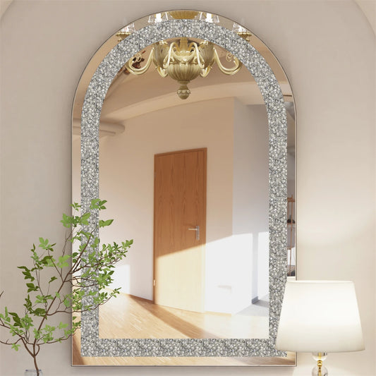 BORWARTH Crushed Diamond Bevelled Wall Mirror Silver Frame