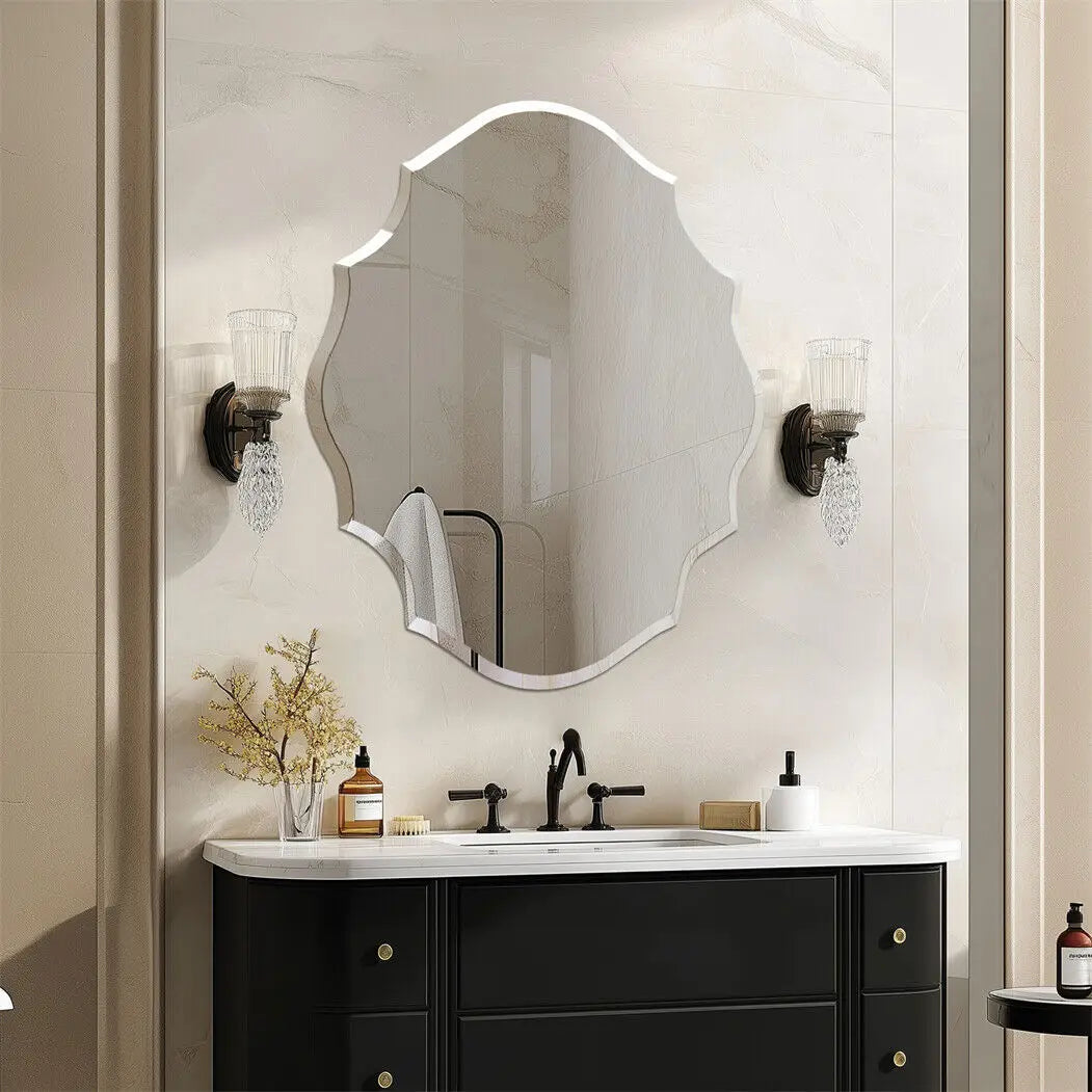 BORWAR Frameless Scalloped Wall Mirror With Beveled Edge