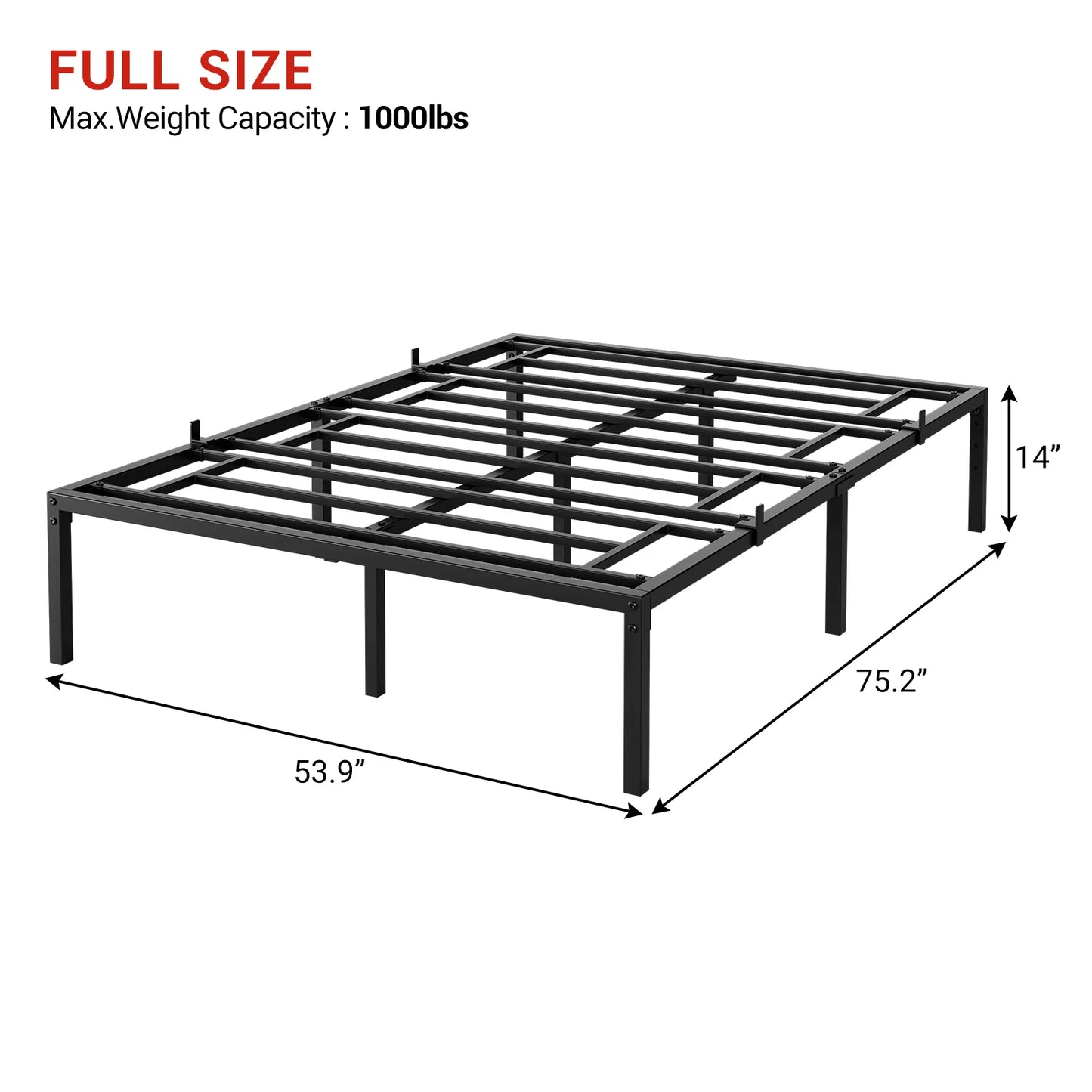 Hign-concerned Modern Metal Bed Frame With Heavy Duty Slats