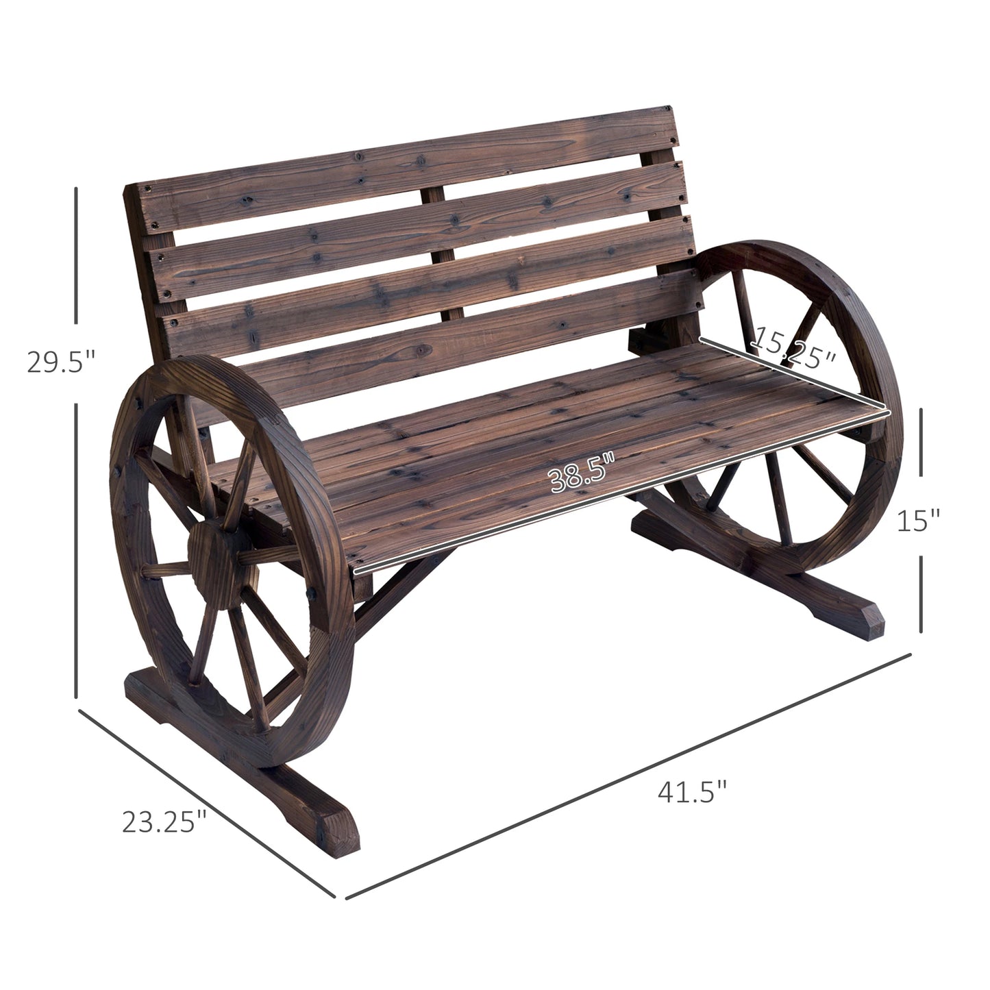 Outsunny Wooden Wagon Wheel Bench Outdoor Garden Loveseat