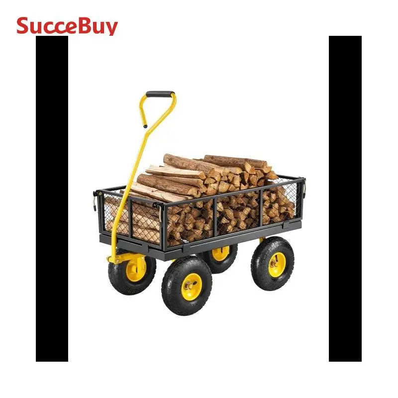SucceBuy Steel Garden Cart With All Terrain Wheels Pro