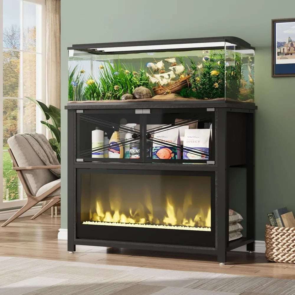 Modern 40-50 Gallon Fish Tank Stand with LED Flame Lights