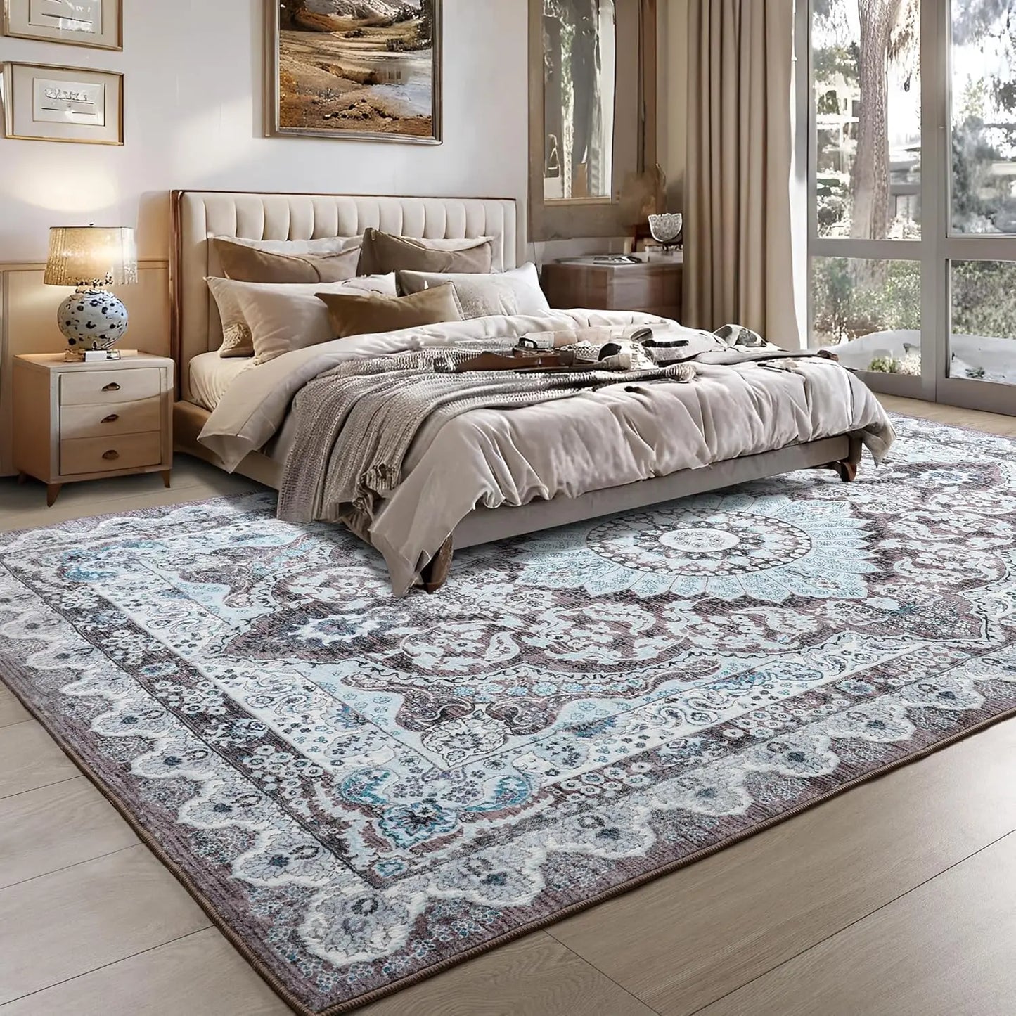 Noahas Machine Washable Vintage Area Rug Non Slip Backing