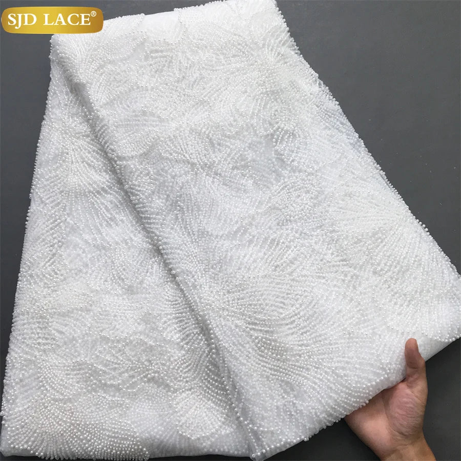 SJD Lace African Luxury Beads Mesh Net Lace Tulle Fabric