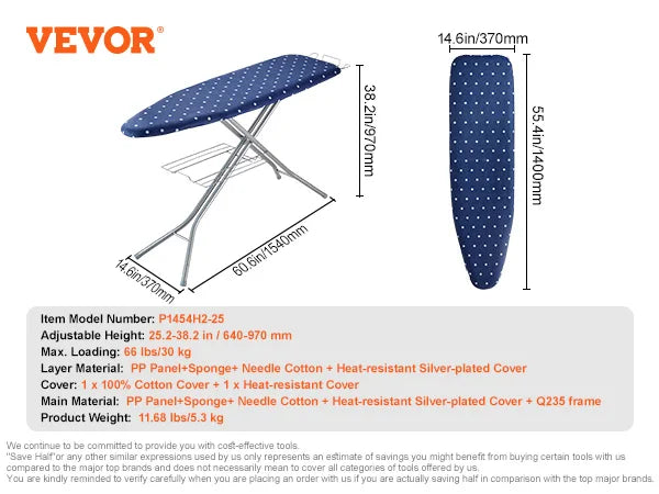 SucceBuy Ironing Board With Adjustable Height Foldable Legs
