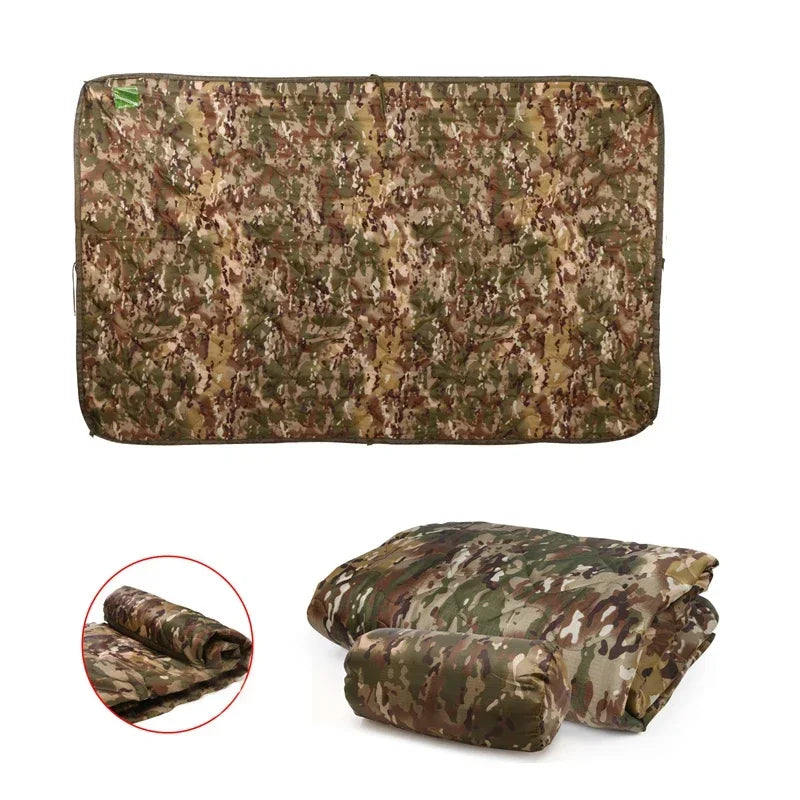 Tactical Army Poncho Liner Camouflage Water Repellent Woobie Quilted Blanket for Camping Shooting Hunting