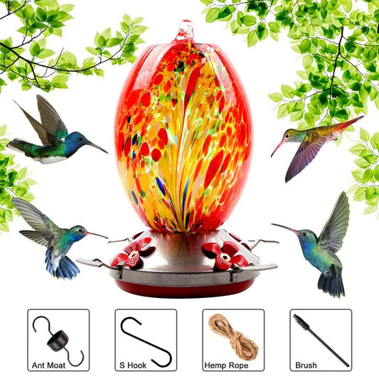 Isfriday Hummingbird Feeder Hand Blown Glass Drinker Garden
