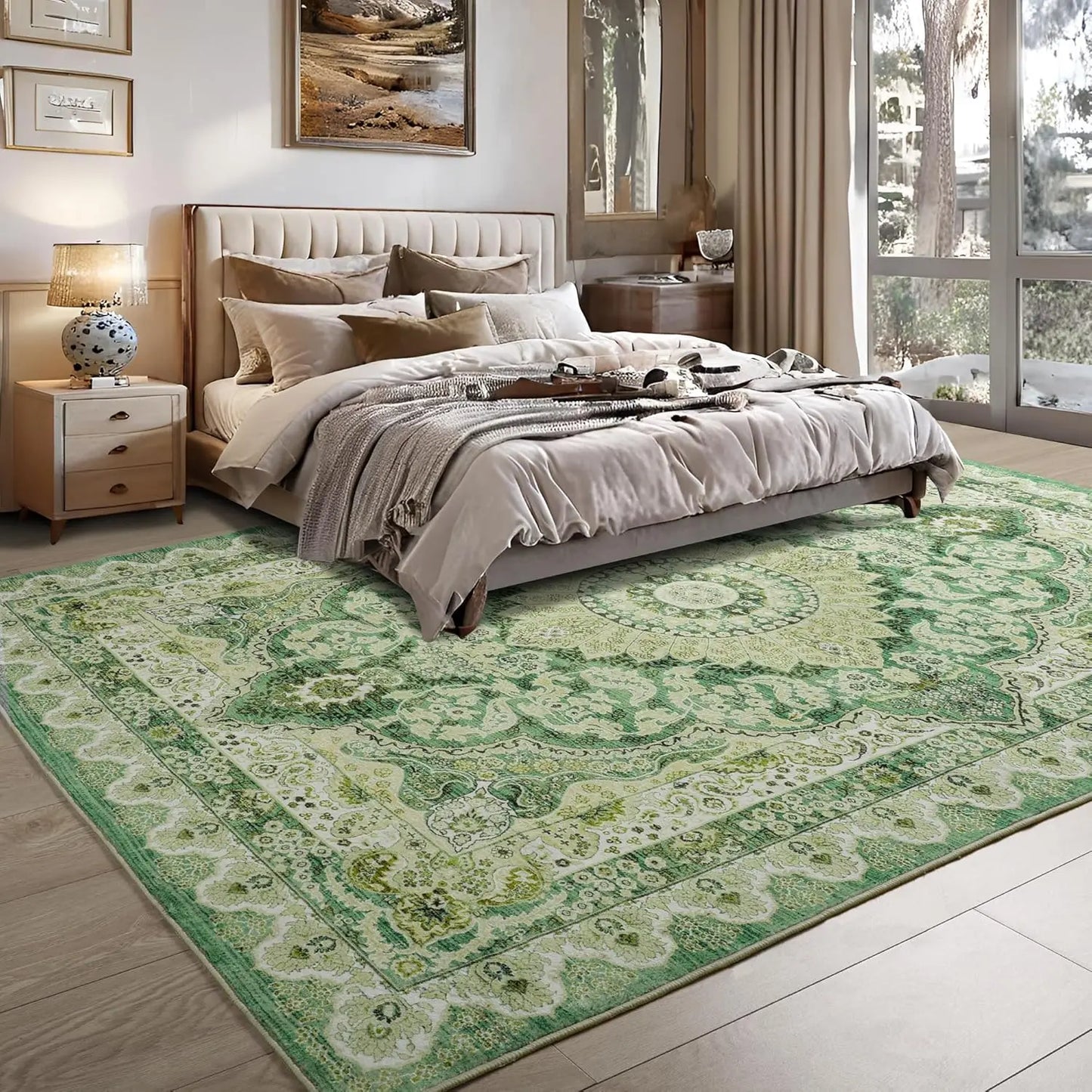 Noahas Machine Washable Vintage Area Rug Non Slip Backing