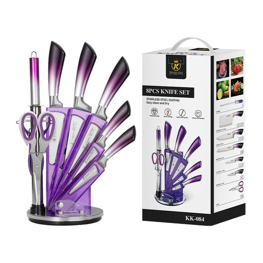 Stainless Steel Kitchen Knife Set 9 Pieces with Sharpener