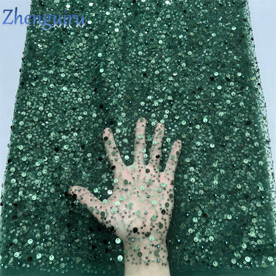 High Quality Silver Sequins Tulle Lace Fabric for Bridal Wear