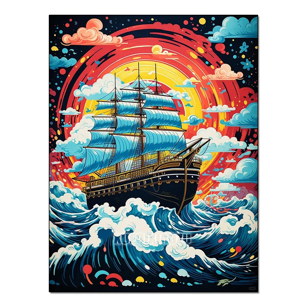 Qiziteng Diamond Painting Sailboat Waves Mosaic Wall Kit