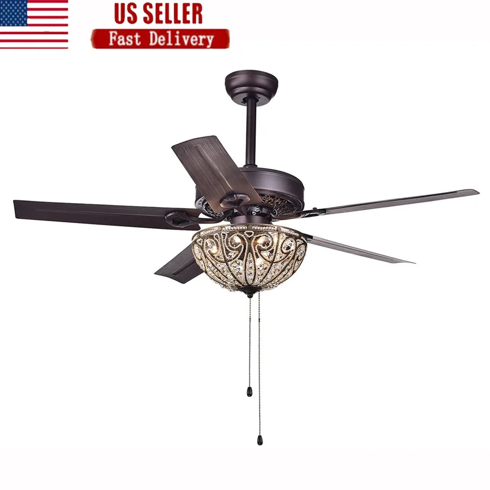 XMSJ Crystal Ceiling Fan 5 Blade Remote Control Decor