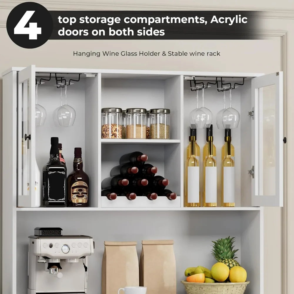 Tall Kitchen Pantry Cabinet with Microwave Stand and Wine Rack