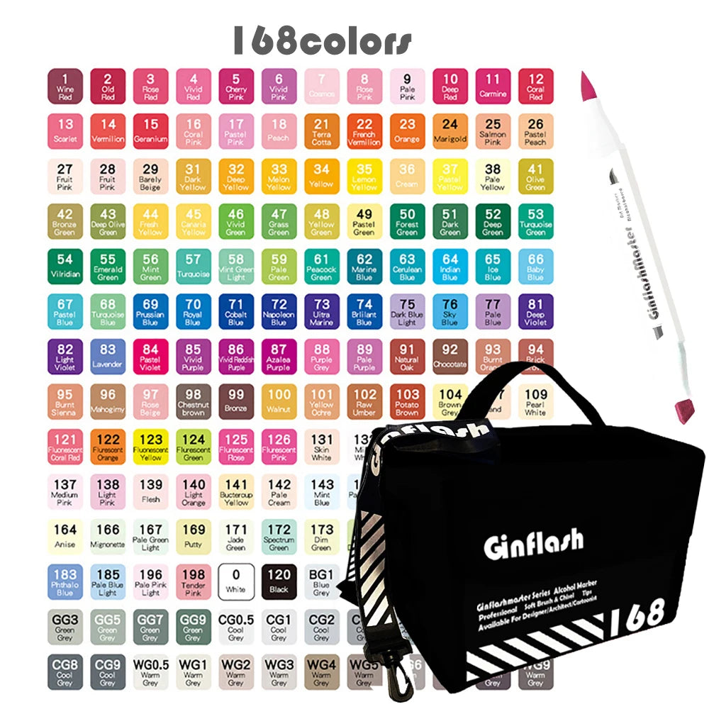 Ginflash Dual Head Alcohol Based Art Markers Soft Brush Set