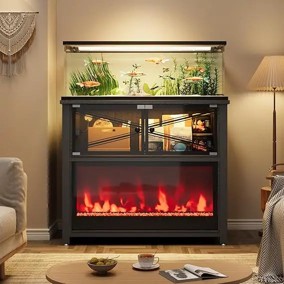 Modern 40-50 Gallon Fish Tank Stand with LED Flame Lights