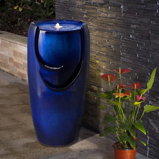Oversized Ceramic Outdoor Water Fountain with LED Light