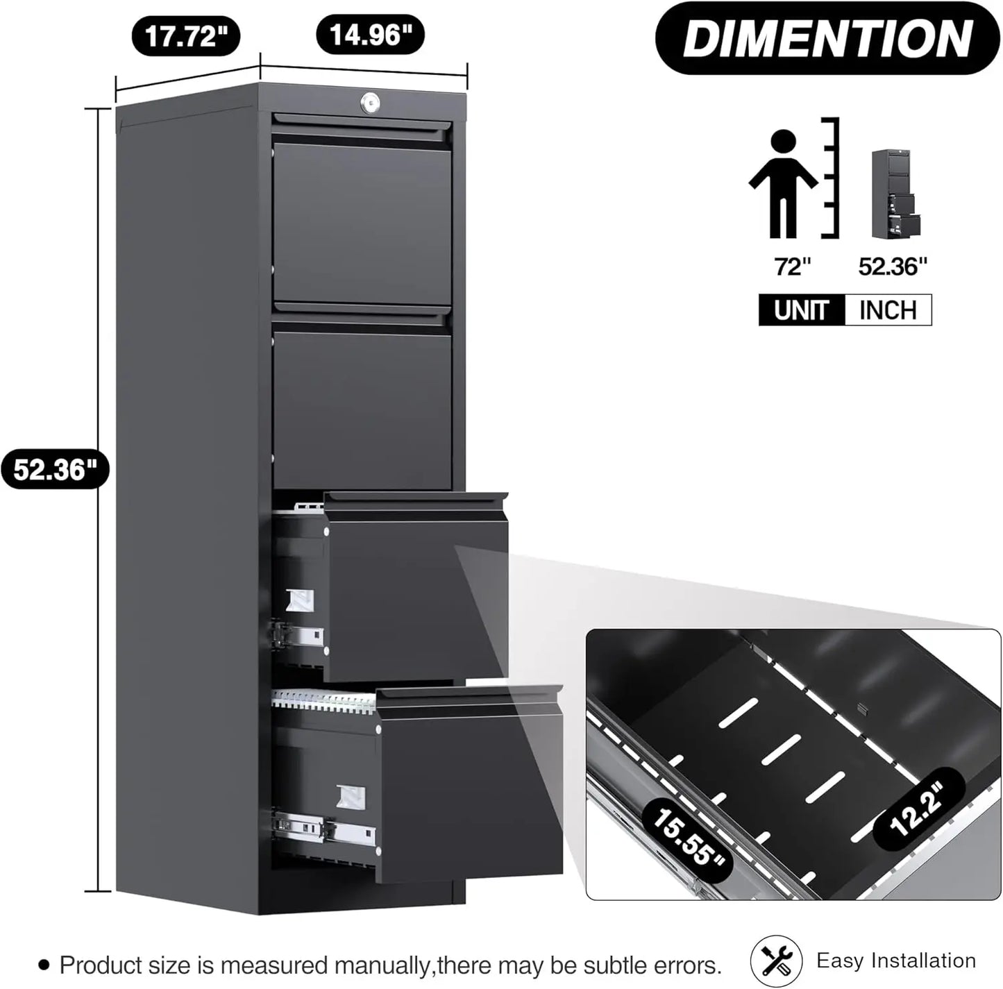 XMSJ 4 Drawer Metal Vertical File Cabinet with Lock
