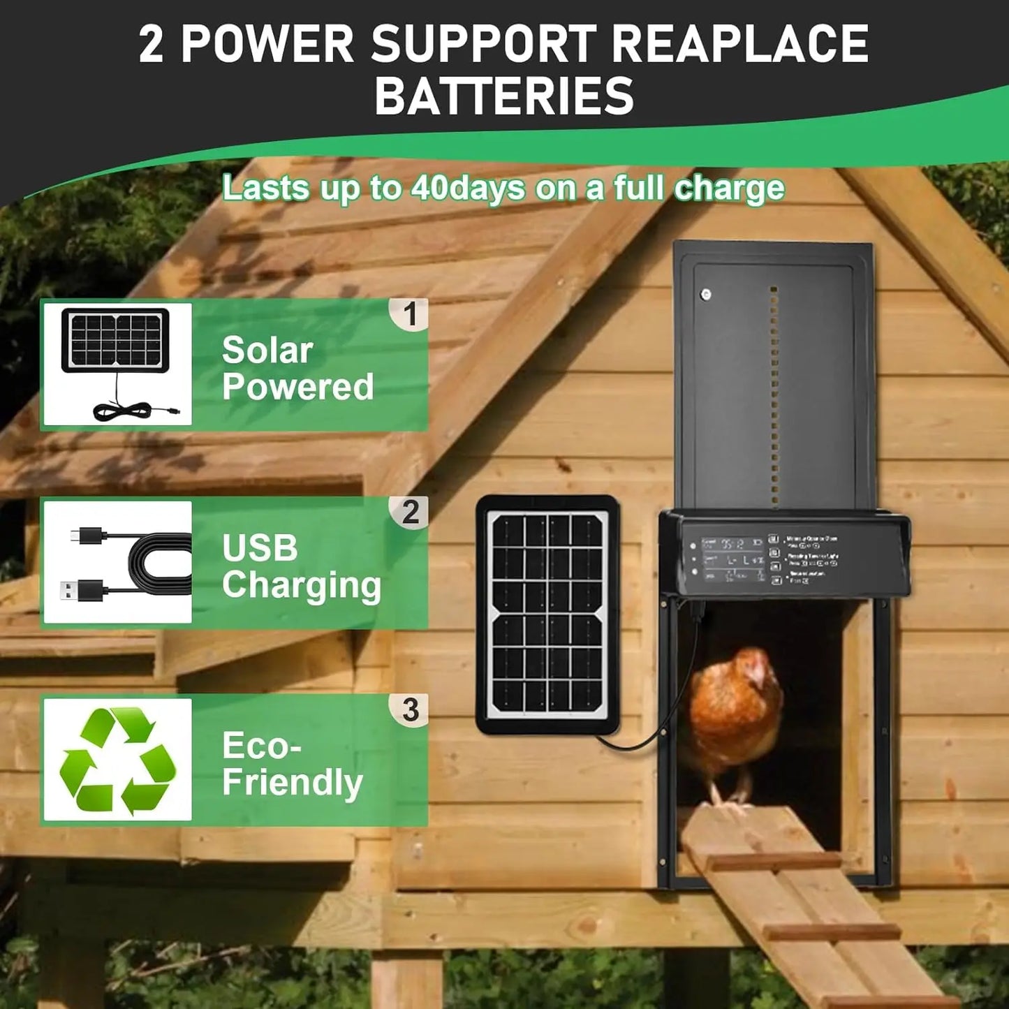 Solar Powered Automatic Chicken Coop Door with Timer and Sensor