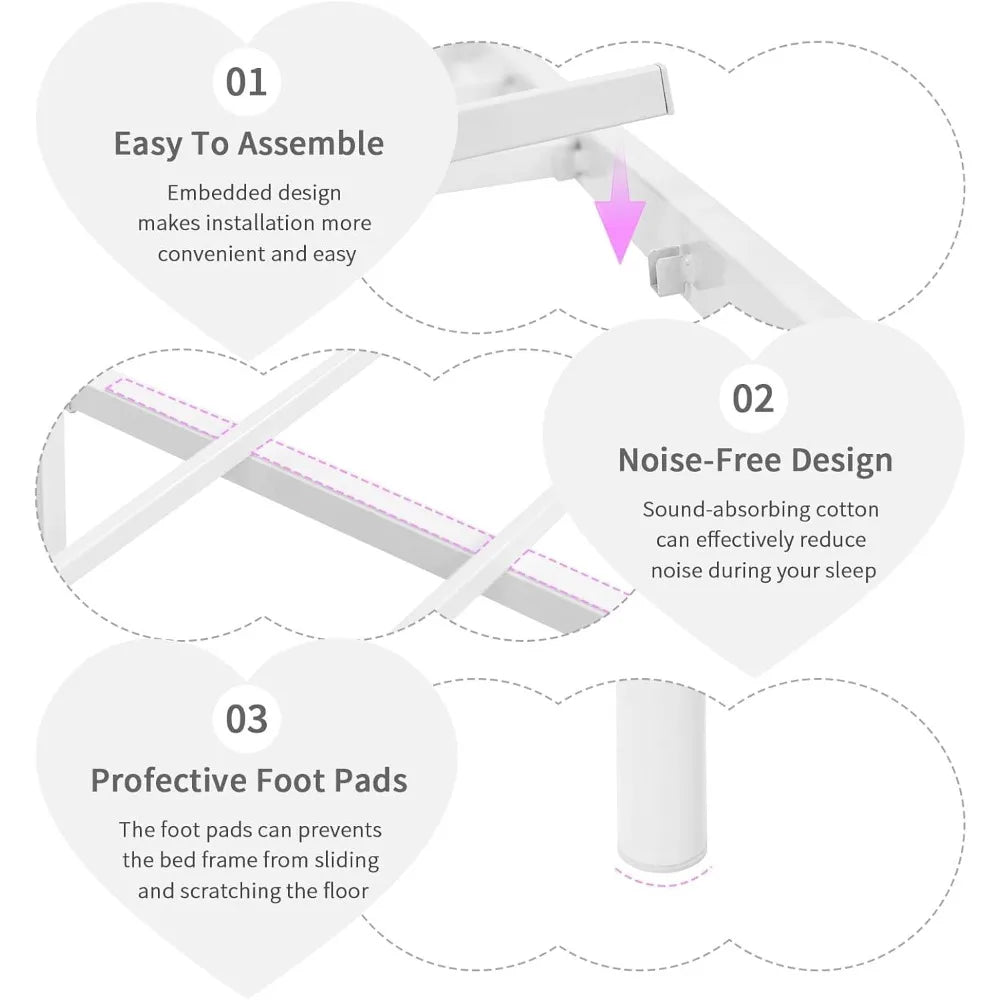 Angduo Metal Bed Frame with Heart Shaped Headboard Plus