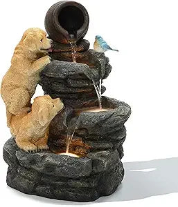 LuxenHome 30 Inch Resin Outdoor Water Fountain with LED Lights
