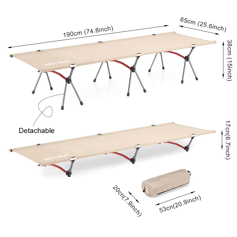 WEST TUNE Camping Cot With Leg Extenders Folding Bed