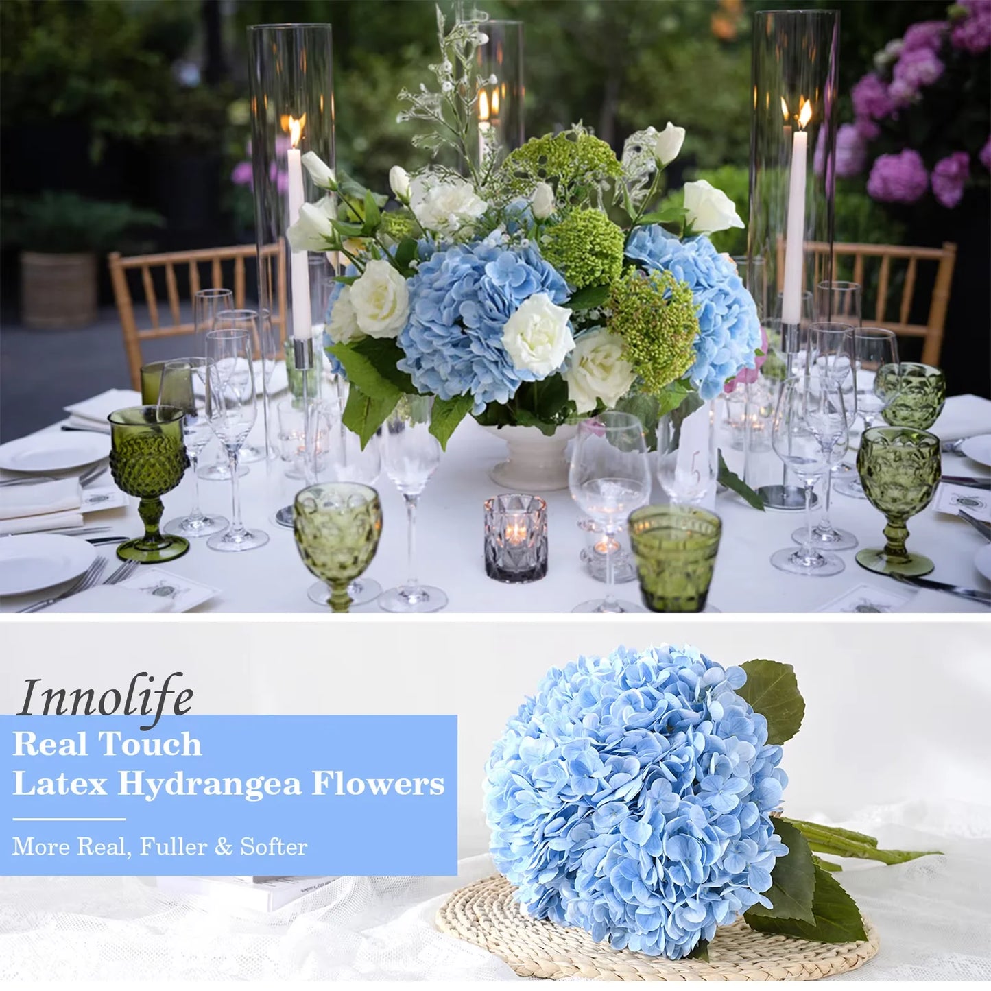 2 to 8 Pieces Artificial Hydrangeas 21 Inch Real Touch Latex Faux Hydrangea for Party Wedding Home Decor Outdoor Bouquet