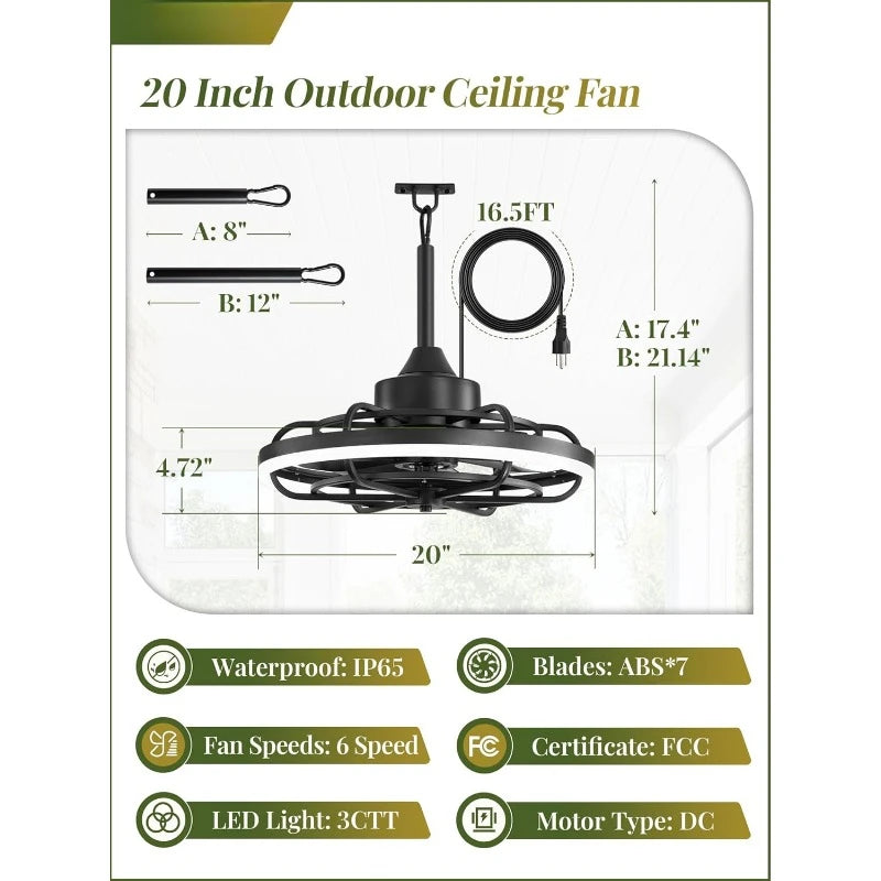 Outdoor Ceiling Fan with Light for Patios and Gazebos