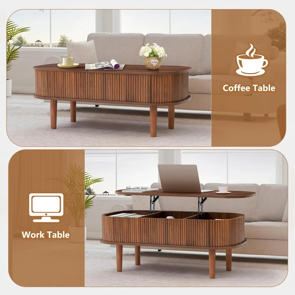 Fluted Lift Top Coffee Table with Hidden Compartment