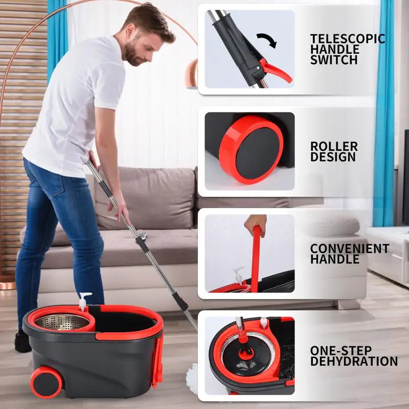 360 Degree Spinning Mop Bucket System with 3 Microfiber Heads