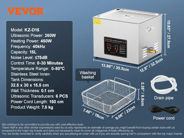 VEVOR Ultrasonic Cleaner Portable Heated Washing Machine