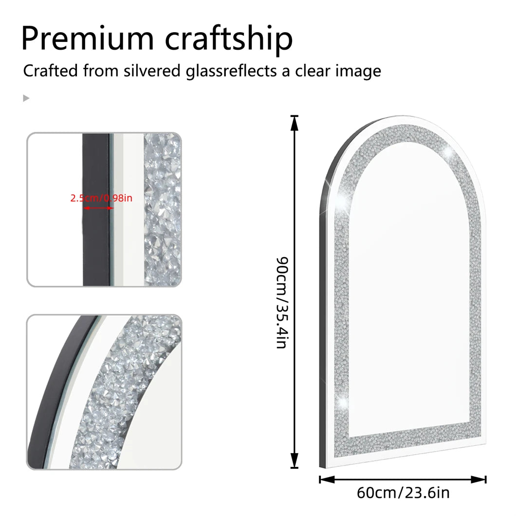 BORWARTH Crushed Diamond Bevelled Wall Mirror Silver Frame