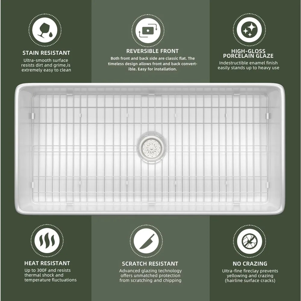 Fireclay Farmhouse Apron Front Sink Undermount Single Bowl