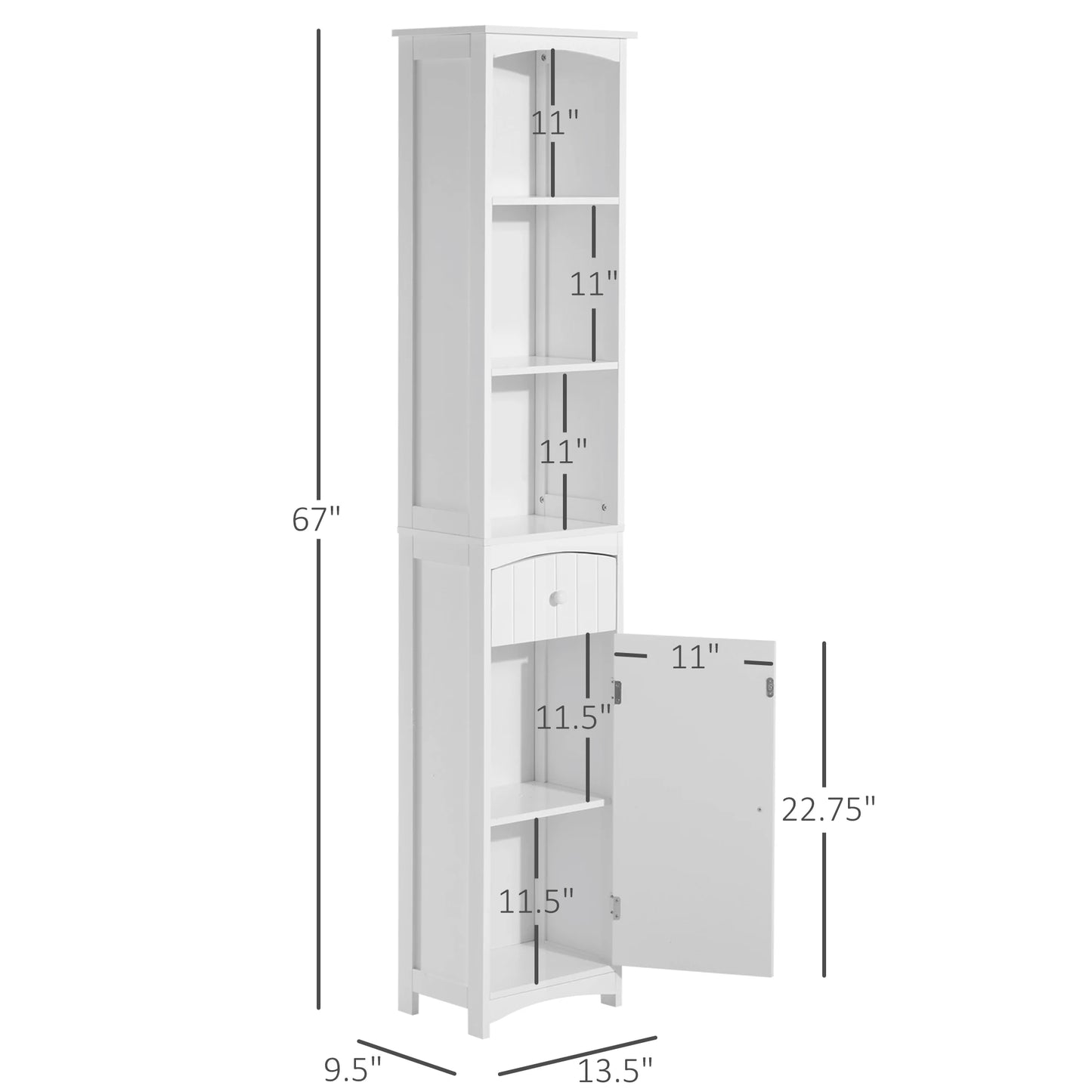 Homcom Modern Bathroom Storage Cabinet with 3-Tier Shelves