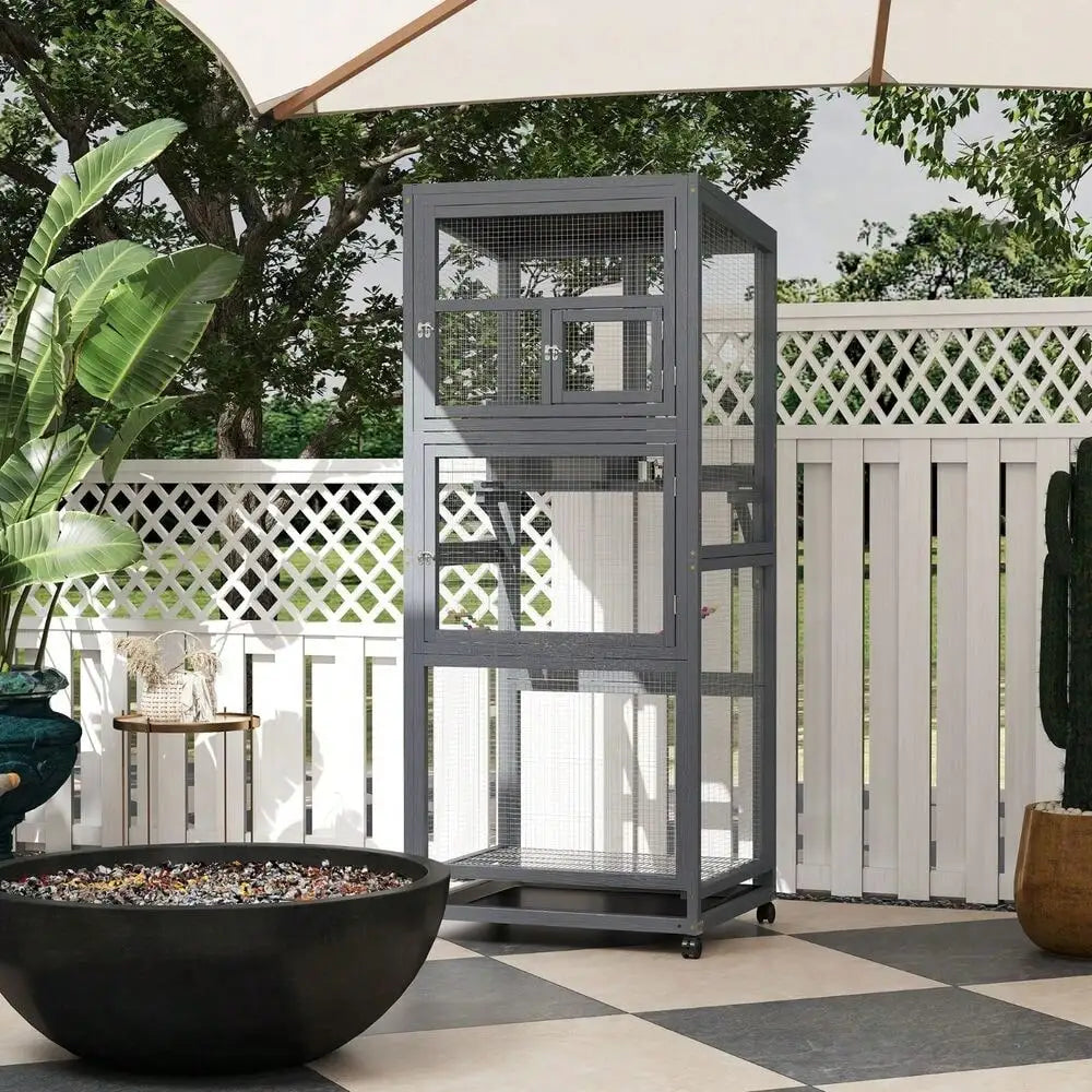 Large Wood Bird Cage – Convenient On Wheels