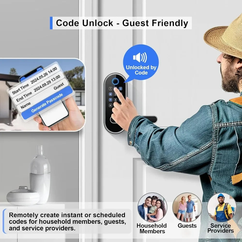 Silver Keyless Entry Fingerprint Smart Lock With Code Passcode