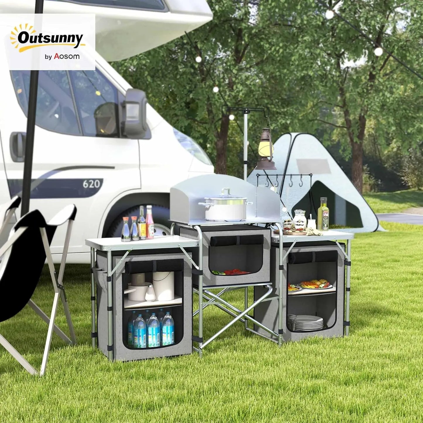 Portable Aluminum Camping Kitchen Table with Carrying Bag