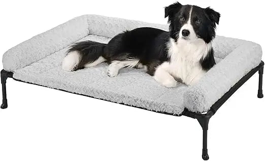 Veehoo Cooling Elevated Dog Bed Add Removable Deluxe Rose Plush Bolster Cushion Mat, 41 x 27 Washable Dog Couch Bed, Raised Pet